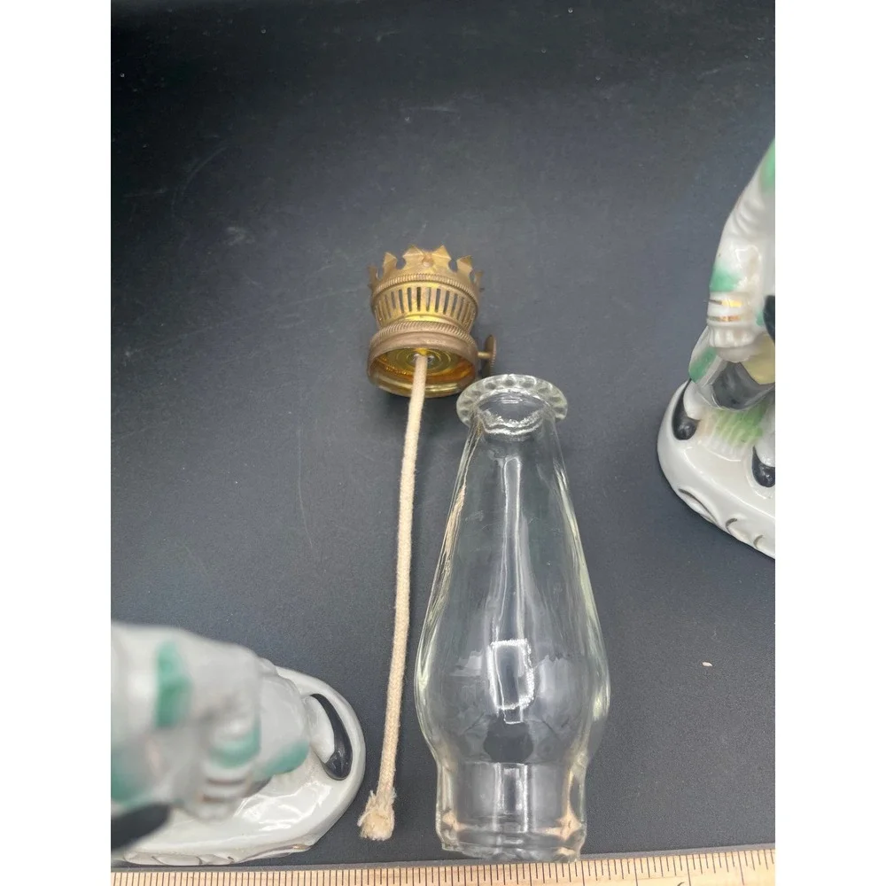 Vintage Pair‎ Japan porcelain oil lamps mid century Mantel Man/Women